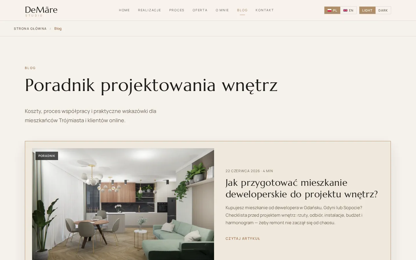 Blog index with interior design guides for the Tricity