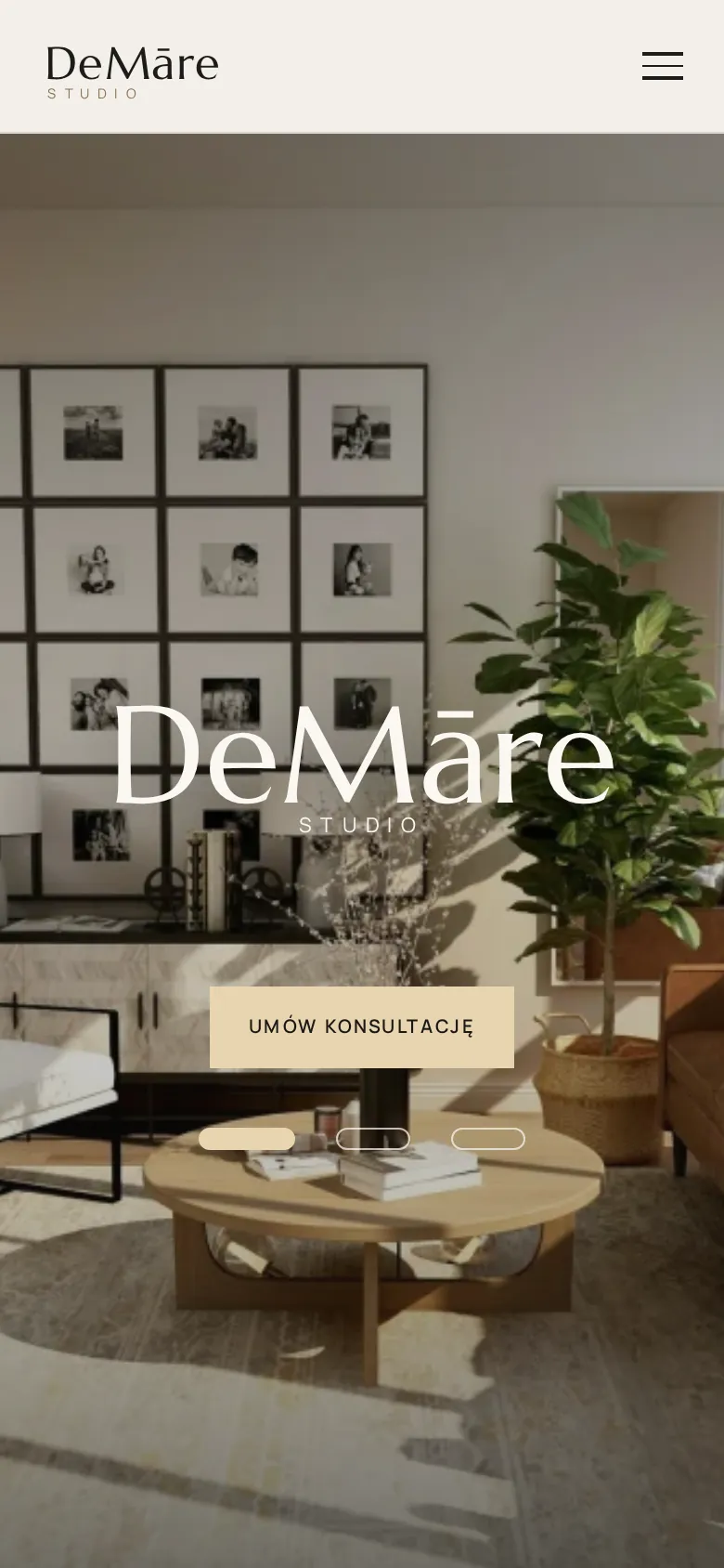 DeMāre Studio homepage on a mobile phone