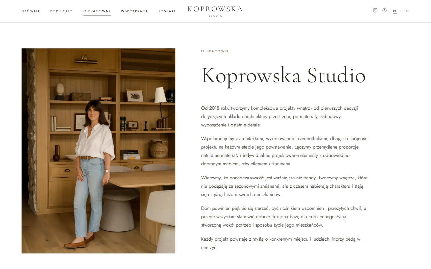 About the studio page with a portrait of the founder