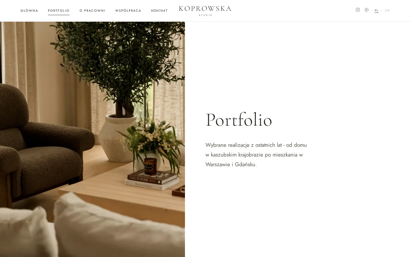 Portfolio index with large project photography